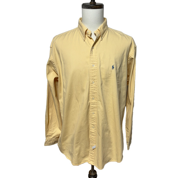 Ralph Lauren Shirt Mens XL Yellow Thicker Fabric Long Sleeve Button Down Preppy - Picture 1 of 9